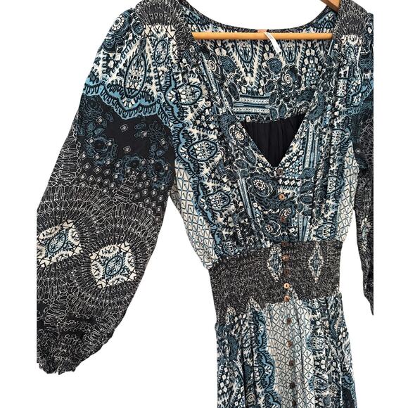 Free People Rare Mexicali Rose Print Maxi Dress Black Size Small - Picture 12 of 12